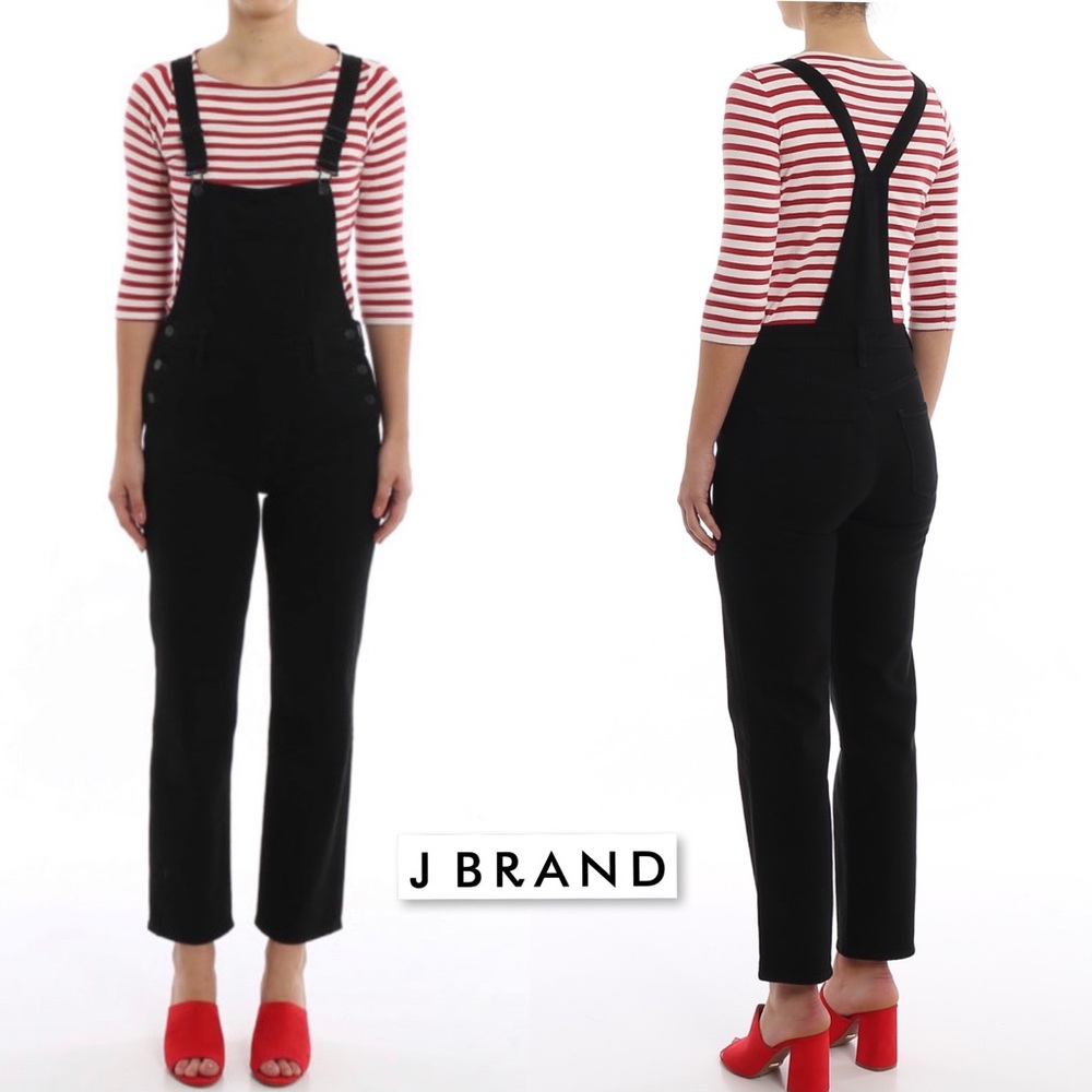 J BRAND JULES OVERALLS JEAN DUNGAREES BLACK BOYFRIEND STRAIGHT LEG RETRO DENIM M - Picture 2 of 16